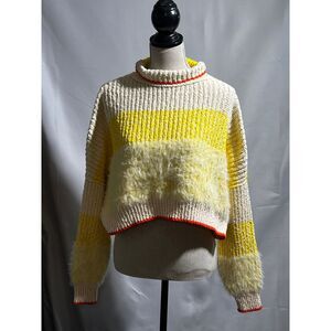 Free People Yellow White Stripe Mock Neck Cropped Sweater Women Small (7)